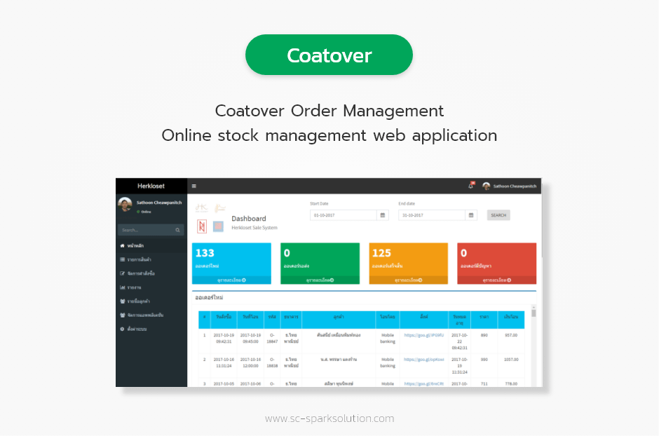 Coatover Order Management Online stock management web application