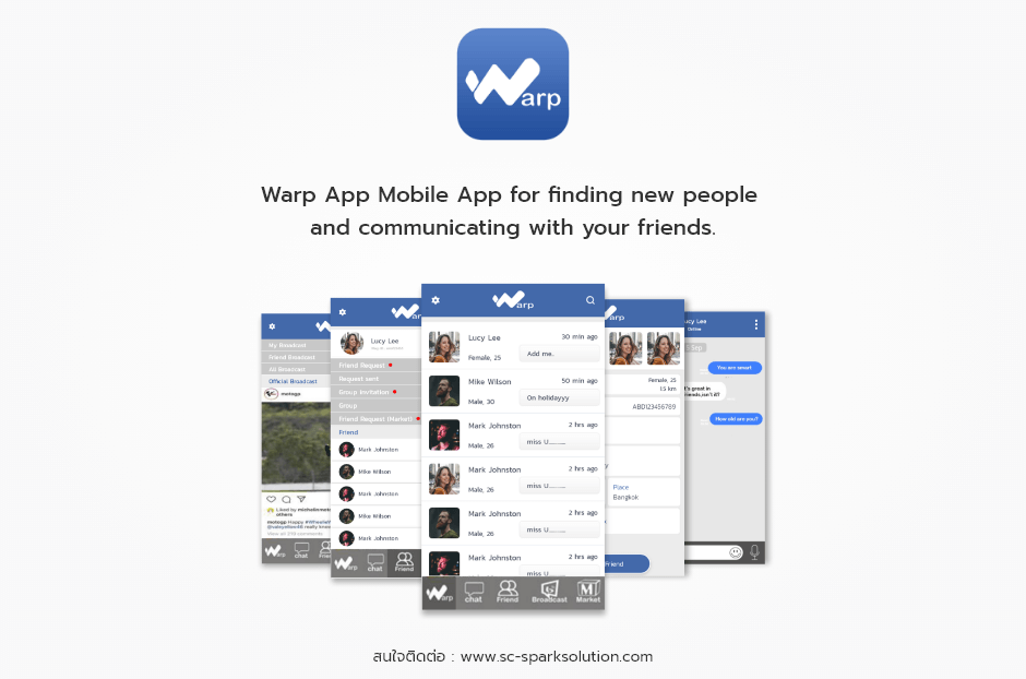 Warp app - Mobile App for finding new people and communicating with your friends.