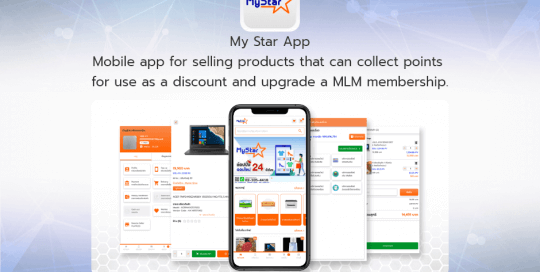 My Star App. Mobile app for selling products that can collect points for use as a discount and upgrade a MLM membership.